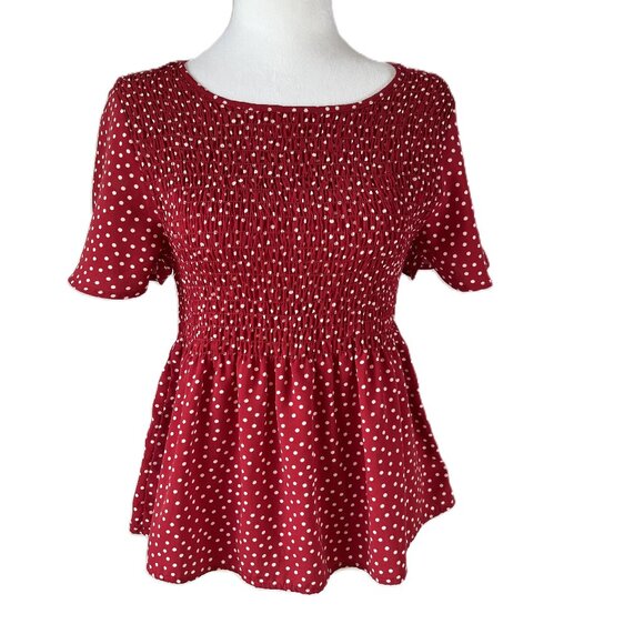 ❤️Urban Romantics Red Polka Dot Peplum Top  Size S  Feminine & Flirty - Picture 1 of 9